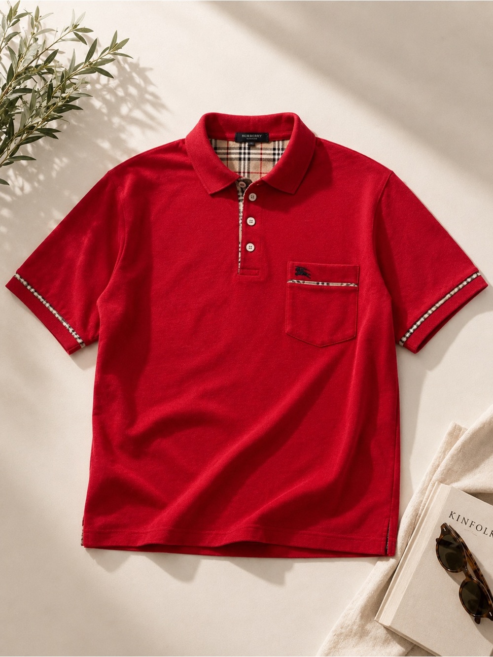 Burberry Red Polo with Signature Check Trim